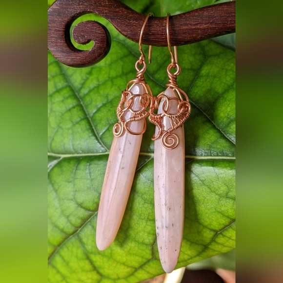 Artisan Jewelry - Artisan Wire-Wrapped Peruvian Opal Earrings Handmade Copper Jewelry